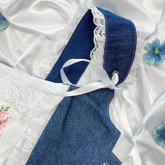 Vintage Teddy Bear Denim Corset Top – Cottagecore Coquette Aesthetic - Picture 3 of 7